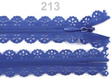 Spitzen Reißverschluss mit Zipper Blütenmuster 18 cm - Strahlend Blau